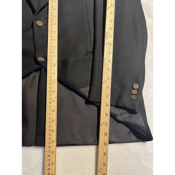 Hickey Freeman 44R Black Birdseye Blazer Brass Tone Buttons Lambswool Cashmere - Picture 12 of 14